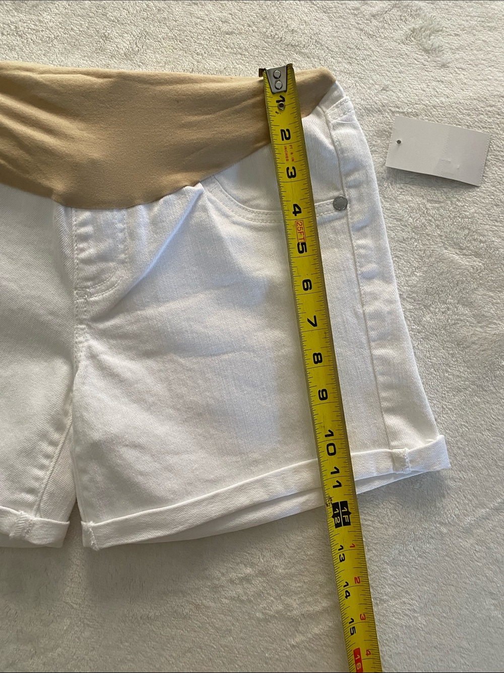Maternity White Denim Shorts with Tan Support Panel Size small - Picture 5 of 7